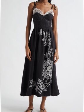 FARM Rio Richelieu Crochet Lace Linen Sundress Size Large NWT